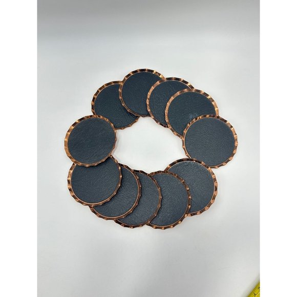 Vintage Set of Coasters Coppercraft Copper with Black Leather Set 11 Total - Picture 2 of 10